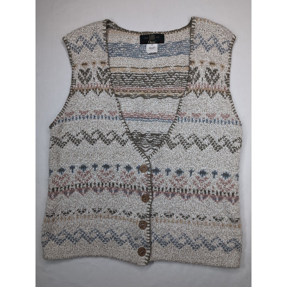 Vintage Orvis Women's Medium Knit Sweater Vest 100% Cotton Muted Cottage Core